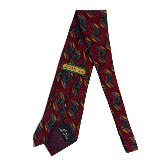 J. Garcia Red and Blue Geometric Men's Tie - Picture 2 of 3